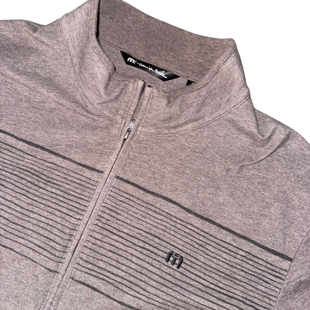 TravisMathew Quarter Zip Pullover XL Brown Striped Golf Performance Hershey Golf